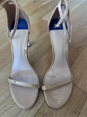 Stuart Weitzman Nudist Patent Leather Ankle-Strap Heels - size 7.5
